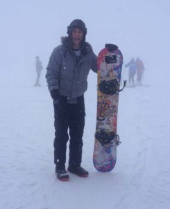 standing with my snowboard